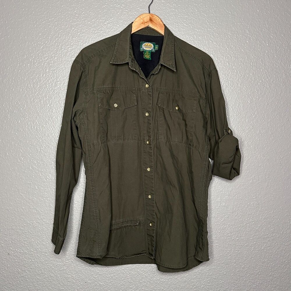 Cabela's Womens Olive Green Fishing Outdoor Hiking Safari Button up top Large
